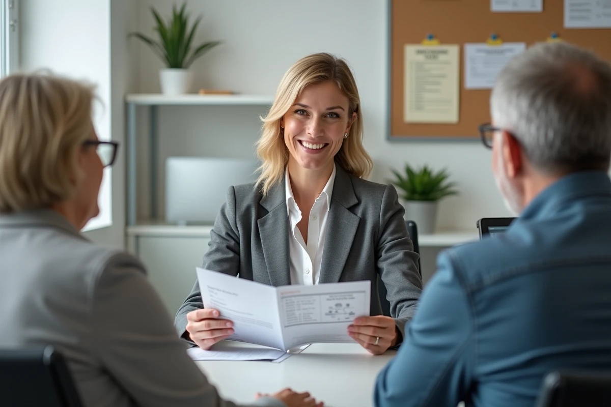 Conseillère ADMR présentant les tarifs et grilles tarifaires des services à domicile à des clients