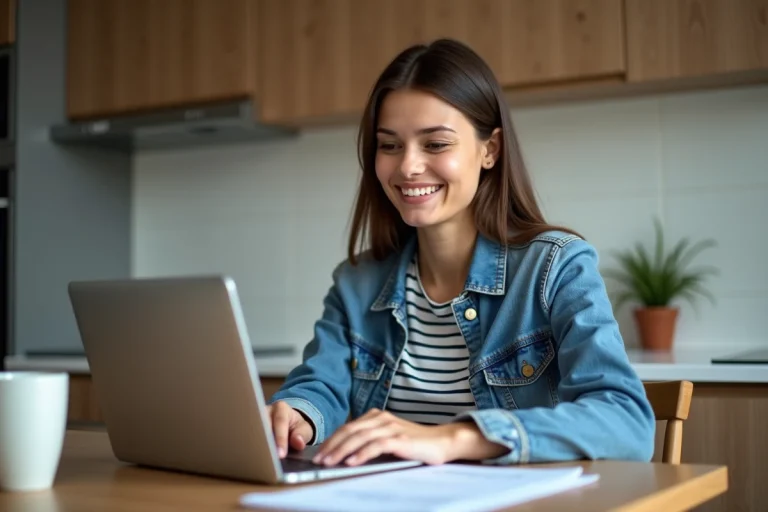 Femme souriante remplissant un formulaire de permis de conduire
