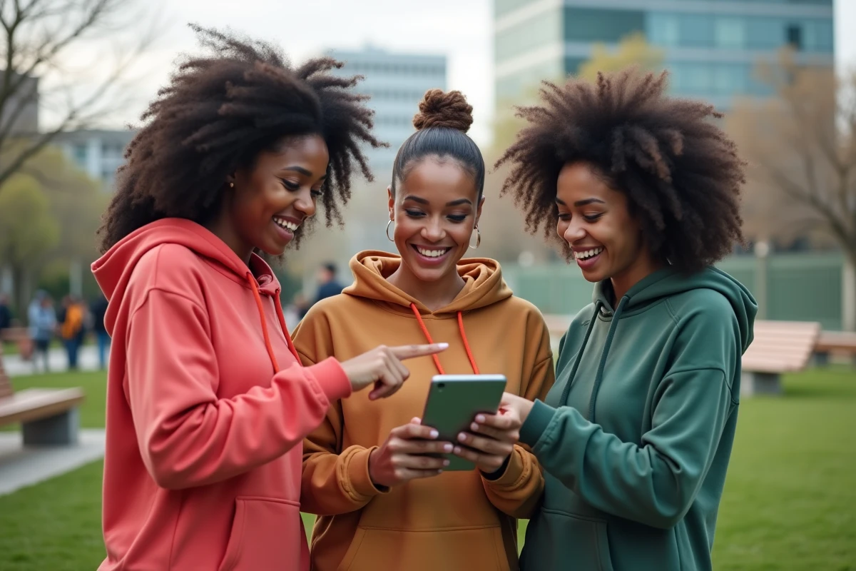Groupe de femmes discutant sport dans un parc urbain