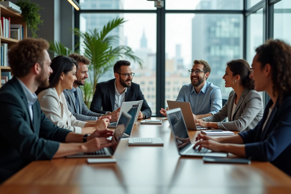 Groupe de professionnels collaborant autour d'une table moderne